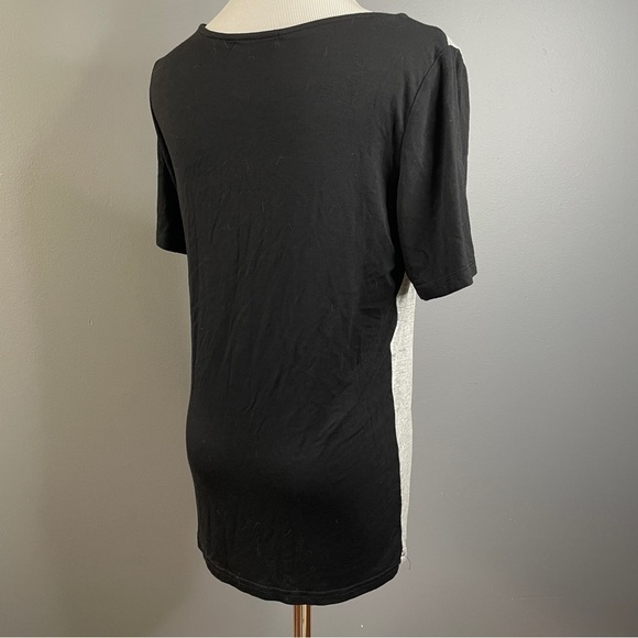 Satin Mathews tri monochrome color block shirt sleeve blouse size Small - Picture 2 of 5